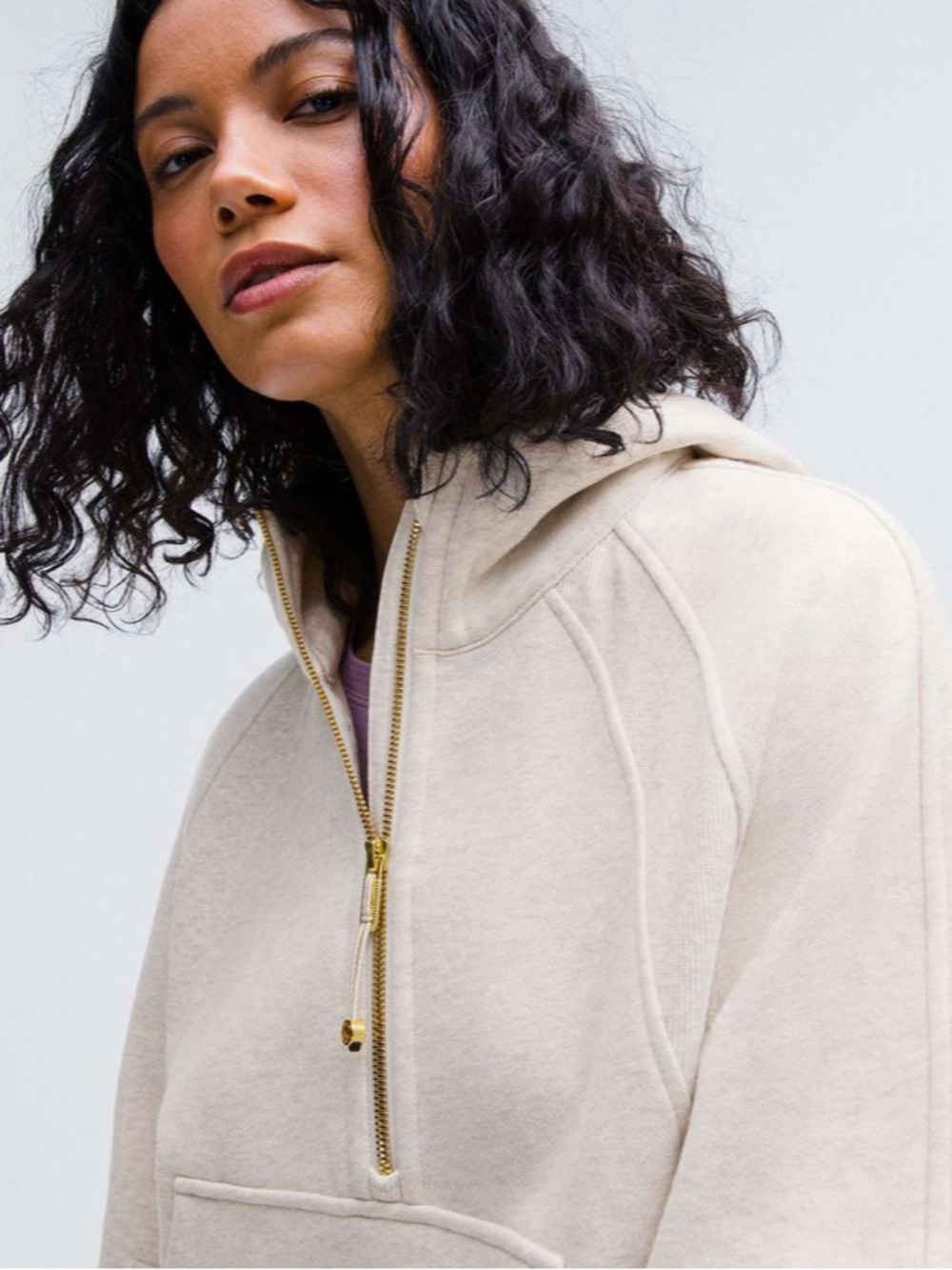 Soft Half-Zip Hoodie in Light Cream